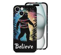 Bigfoot Christmas Lights Believe Printed Phone Case Unisex Cute Hard Cellphone Protective Cover Compatible with iPhone 15/15 Plus/15 Pro/15 Pro Max