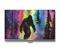 Bigfoot Colorful Psychedelic Forests Mist Business Card Wallet Credit Card Holder Metal Square Small Pocket Purse