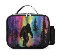Bigfoot Colorful Psychedelic Forests Mist Reusable Insulated Lunch Bag Tote Handbag Leather Portable Cooler Bags for Men Women