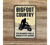 Bigfoot Country Sasquatch On An Atv Four Wheeler Vintage Wall Decor Home Decor Metal Tin Sign Retro Metal Tin Sign 8X12 Inches