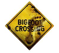 Bigfoot Crossing Sign Metal Tin Sign - Yellow Caution Wall Art - Fence Wall Decor Large Square Plaque Sign 12x12 Inch