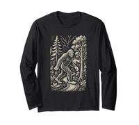 Bigfoot Cryptid Forest Walk Retro Vintage Graphic Mysterious Long Sleeve T-Shirt