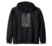 Bigfoot Cryptid Forest Walk Retro Vintage Graphic Mysterious Zip Hoodie