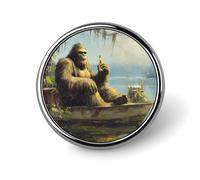 Bigfoot Drinking In Boat Enamel Lapel Pin Round Badge Brooches for Women Men Jewelry Backpack Hats Decor