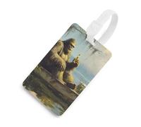 Bigfoot Drinking in Boat Luggage Tag for Suitcase Bag Identifiers Name Card Holder Travel Accessories