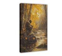 Bigfoot Fishing Canvas Poster Wall Art Decor Print Picture Paintings for Living Room Bedroom Decoration 24x36inch(60x90cm)