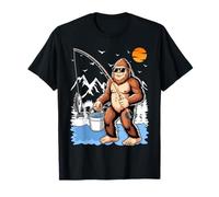 Bigfoot Fishing Funny Retro Sasquatch Fisherman Dad Men T-Shirt