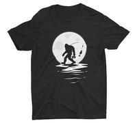 Bigfoot Fishing Funny Sasquatch Moon Fish Night Fishing Mens T-Shirt Size M Black