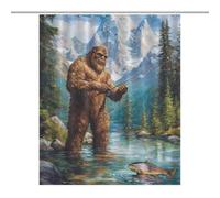 Bigfoot Fishing Shower Curtain Waterproof Polyester Fabric Stylish Pattern for Bathroom Tub Shower Divider