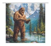 Bigfoot Fishing Shower Curtain Waterproof Polyester Fabric Stylish Pattern for Bathroom Tub Shower Divider