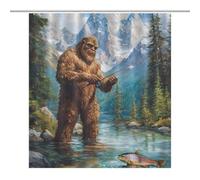 Bigfoot Fishing Shower Curtain Waterproof Polyester Fabric Stylish Pattern for Bathroom Tub Shower Divider