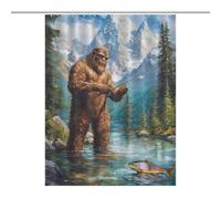 Bigfoot Fishing Shower Curtain Waterproof Polyester Fabric Stylish Pattern for Bathroom Tub Shower Divider