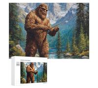 Bigfoot Fishing Stylish Adults Jigsaw Puzzle Funny Wooden Intelligent Game Art Home Decor