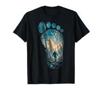 Bigfoot Footprint Moon Light Mountain Trees Forest Sasquatch T-Shirt