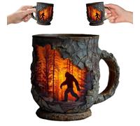 Bigfoot Forest Fire Mug 3D Vintage Sasquatch Outdoor Coffee Cup, Campfire Mug for Camping Kitchen - Gift for Cryptid Believers, Nature Lovers Hiking Enthusiasts (Ceramic-B)