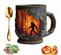 Bigfoot Forest Fire Mug, Bigfoot Coffee Mug, Campfire Coffee Mug for Camping, Halloween Resin Special-Mugs Design with 3D Relief, Cryptid Believers Nature Lovers Mountain, Halloween Decorations (1set)
