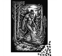 Bigfoot Forest Poster, Funny Sasquatch Wall Art, Black And White Cryptid Illustr 1000-Piece Jigsaw Puzzle for Adults, 38x26cm/1000pcs, Relaxing Screen-Free Hobby, Weekend Downtime And Time at Home
