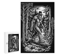 Bigfoot Forest Poster, Funny Sasquatch Wall Art, Black And White Cryptid Illustr Jigsaw Puzzle, 1000 PCS, Relaxing Activity for Adults, A Creative Way to Unwind after A Busy Day, for Family Fun