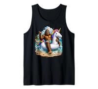 Bigfoot Goes On Vacation Sasquatch Unicorn Float Pool Party Tank Top