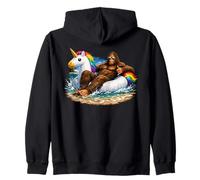 Bigfoot Goes On Vacation Unicorn Float Pool Party Sasquatch Zip Hoodie