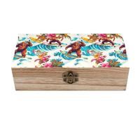 Bigfoot Gorillas Leopards Surfing Decorative Wooden Storage Box with Hinged Lid And Front Clasp Keepsakes Chest