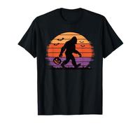 Bigfoot Halloween Retro Sunset Pumpkin Bat Trick or Treat T-Shirt