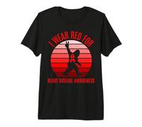 Bigfoot Heart Disease Awareness Month Sasquatch Retro Sunset Premium T-Shirt
