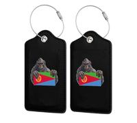 Bigfoot Hold Eritrea Flag Leather Luggage Tags Durable Suitcase Tags Waterproof Bag Tags for Travel Luggage Identifiers Cute Travel Accessories