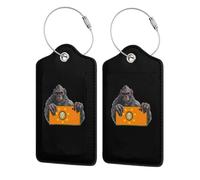 Bigfoot Hold The C Nation Flag Leather Luggage Tags Durable Suitcase Tags Waterproof Bag Tags for Travel Luggage Identifiers Cute Travel Accessories