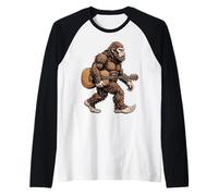 Bigfoot Holding Acoustic Guitar Sasquatch Folk Musician Raglan Baseball Tee