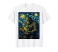 Bigfoot Holding Moonshine Corn Jar Van Gogh's Starry Night T-Shirt