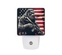 Bigfoot Holding Rifle U.S. Flag Funny Night Light Plug in Wall Auto Sensor LED Nightlight for Hallway Bedroom Kitchen Stair
