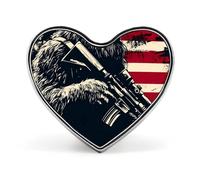 Bigfoot Holding Rifle U.S. Flag Heart Metal Brooches 1 Inch Decorative Badges Exquisite Decorations Pins for Clothing