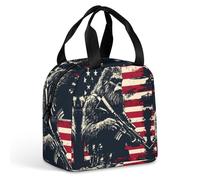 Bigfoot Holding Rifle U.S. Flag Insulated Reusable Lunch Bag Portable Zipper Lunchbox Waterproof Tote Bags for Work Picnic Travel