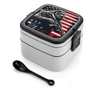 Bigfoot Holding Rifle U.S. Flag Portable Bento Box Leakproof Lunch Boxes Reusable Food Storage Container for Work Picnic Travel