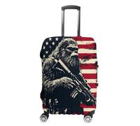 Bigfoot Holding Rifle U.S. Flag Printed Luggage Cover Washable Suitcase Protector Fits 19-32 Inch Funny Travel Accessories