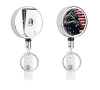 Bigfoot Holding Rifle U.S. Flag Retractable Keychain Heavy Duty Metal Badge Reels for Name Card Key Conferences Office