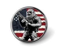 Bigfoot Holding Rifle U.S. Flag Round Lapel Pins Button Brooch Pin Badge Clothes Accessories for Men Women