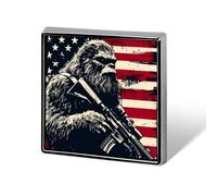 Bigfoot Holding Rifle U.S. Flag Square Metal Brooches 1 Inch Decorative Badges Exquisite Decorations Pins for Clothing