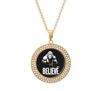 Bigfoot I Believe Sasquatch Funny Necklace With Printed Pendant Novelty Diamond Jewelry for Women Men Silver/Gold