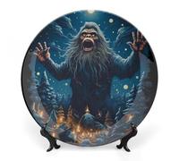 Bigfoot in The Night Ceramic Decorative Plates for Display Ornaments with Stand for Kitchen Home Decor 10inch