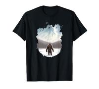 Bigfoot in the Snow in the Mountains with Winter Landscape Value Graphic T-Shirt