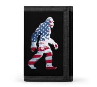 Bigfoot in U.S. Flag Funny Trifold Wallet RFID Blocking Front Pocket Wallets with ID Window Gifts for Men Women
