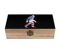 Bigfoot in U.S. Flag Wooden Storage Box Decorative Keepsake Boxes Jewelry Organizer Gifts with Hinged Lid
