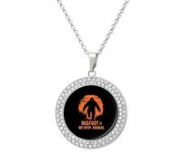 Bigfoot Is My Spirit Animal Round Pendant Necklace Diamond Edging Brilliant Personalized Jewelry Gifts for Women Silver-style