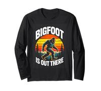 Bigfoot is Out There Retro Forest Sunset Long Sleeve T-Shirt