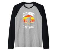 Bigfoot is Out There Retro Forest Sunset Raglan Baseball Tee