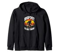 Bigfoot Is Out There Retro Forest Sunset Zip Hoodie