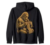 Bigfoot Knitting Vintage Sasquatch Cozy Cryptid Zip Hoodie