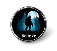 Bigfoot Moon Believe Fashion Metal Badge Round Brooch Pin 1″